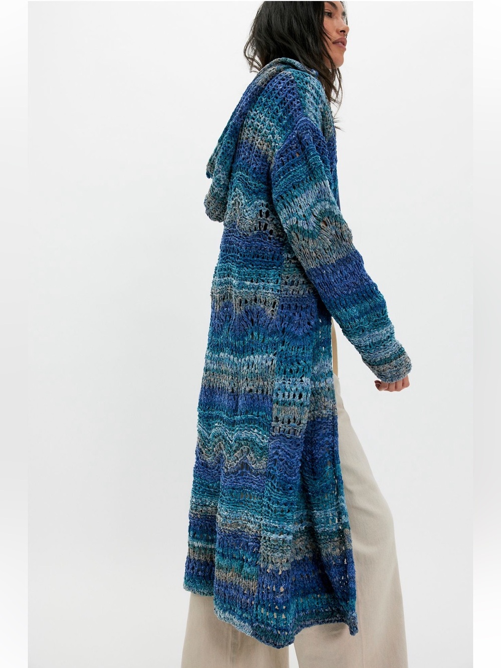 Free People Kelp Knit Maxi Cardi-Dazzling Sea Blue